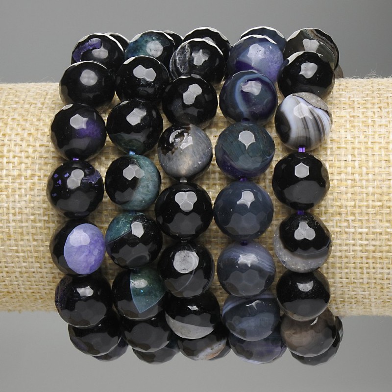 Agate Beaded Sphere Bracelet, 12mm diameter ± with geodes, 18cm stretchy length