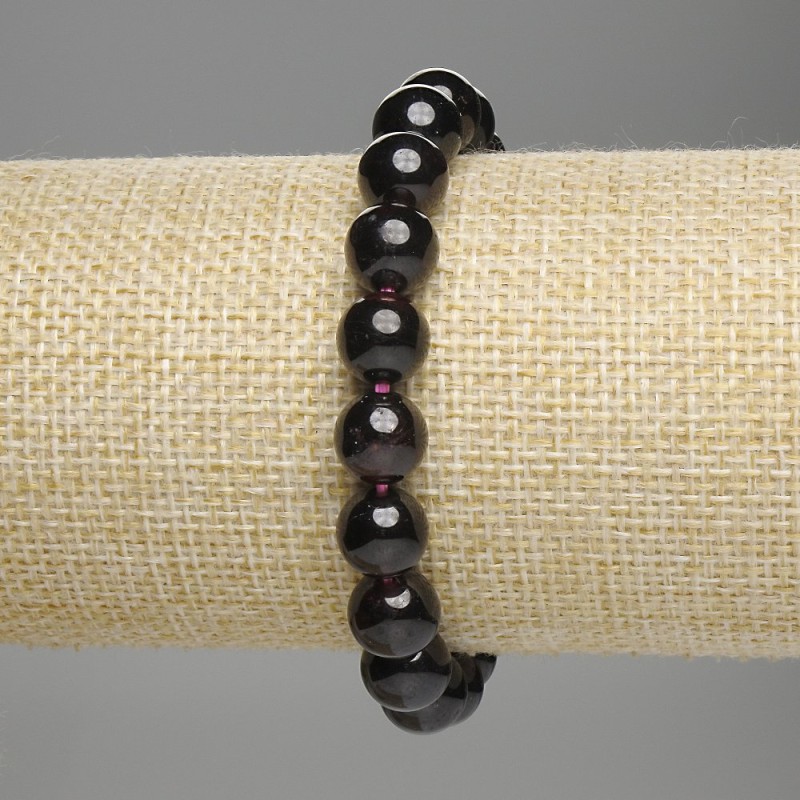 Garnet Bracelet smooth bead, diameter 10mm ±, length 18cm stretch