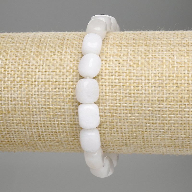 Bracelet White Quartz Tumbled, 8-10×7mm, +/-, length 7.1 in (18 cm) stretch