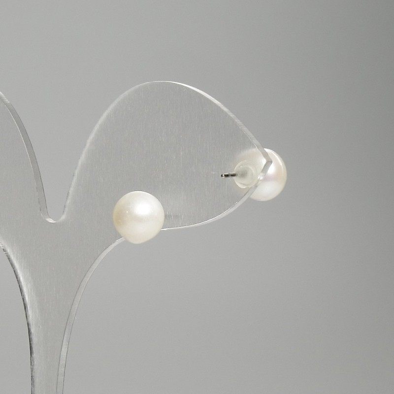 Stud Earrings with Freshwater Pearls, 8mm diameter+