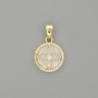 Mother-of-Pearl Shamrock Pendant in Gold-Tone Metal with Crystals 20x13mm