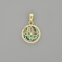 Chalcedony Clover Pendant in Gold-Colored Circle with Rhinestones 20x13mm+