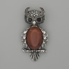 Brooch Pendant Owl Carnelian 60x29mm± black crystals silver metal