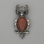 Brooch Pendant Owl Carnelian 60x29mm± black crystals silver metal