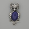 Brooch Pendant Owl Lapis Lazuli 60x29mm± black rhinestones silver metal