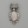 Brooch Pendant Owl Rose Quartz 60x29mm± Black Crystals Silver Metal
