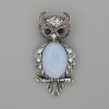 Brooch Pendant Owl Moonstone 60x29mm± black rhinestones silver metal