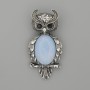 Brooch Pendant Owl Moonstone 60x29mm± black rhinestones silver metal