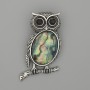 Brooch Pendant Owl Chalcedony 45x25mm+- black crystals silver metal