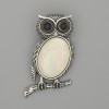 Brooch Pendant Owl with Mother-of-Pearl 45x25mm+- black rhinestones silver metal