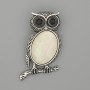 Brooch Pendant Owl with Mother-of-Pearl 45x25mm+- black rhinestones silver metal