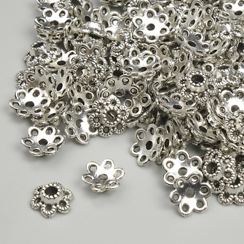 Cap cap for beads, diameter 7mm± hole, diameter 1.9mm±, metallic color silver, package 20g+ (~125 pcs)