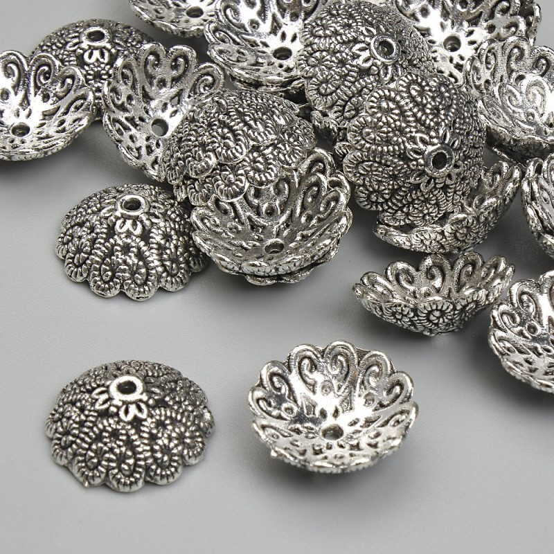 Cap cap findings for beads, diameter 13mm± hole, diameter 1.5mm± metal color silver