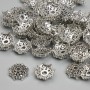 Cap bead cap findings, diameter 9.5 mm ± hole 2.5 mm ±, metal color silver tone, package 20 g ± (~60 pcs)