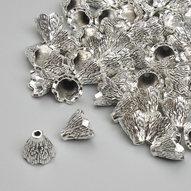 Findings tip, diameter 6×6, 5mm± opening, diameter 1.8mm±, silver color metal, package 20g± (~50 pcs)