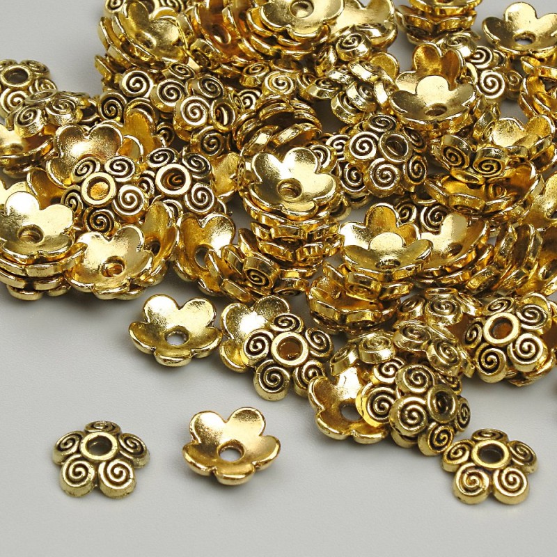Bead Caps Gold-tone (Cap) for Beads, diameter 6.5 mm, hole 1.2 mm, packaging 20 g (~125 pcs)