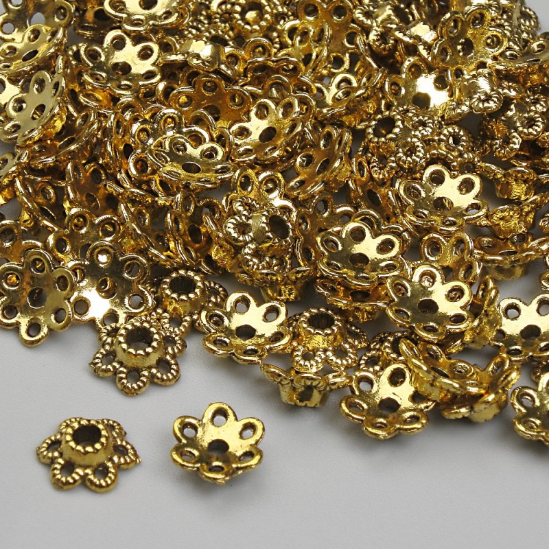 Bead Cap Findings in Gold Color, 6 mm diameter (approx.) with 2 mm hole, packaged 20 g (~112 pcs)