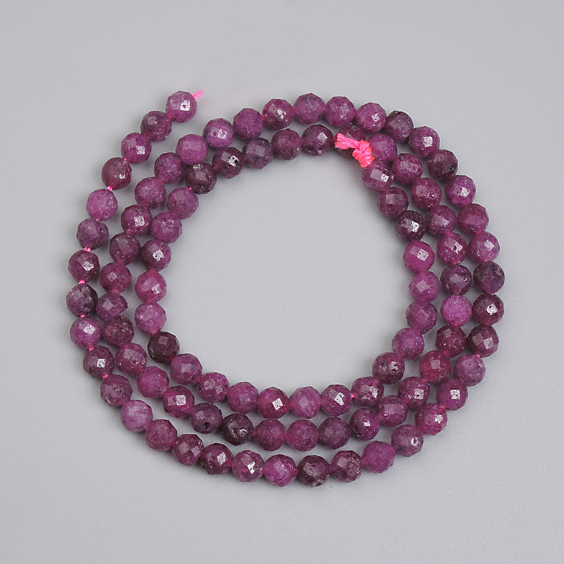 Ruby Beads Faceted Round 4 mm +-, on Thread, length 38 cm +-