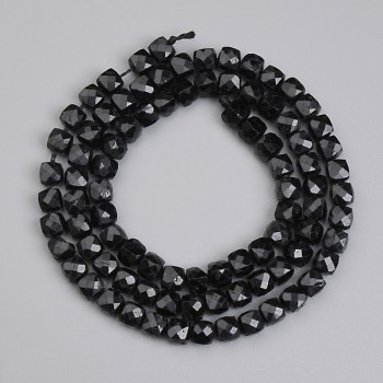 Black Tourmaline Beads Faceted Cube 4x4mm +-, thread length 39cm+-