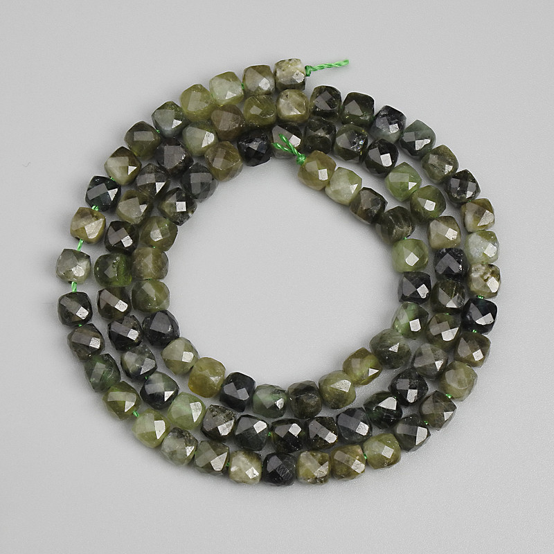 Green Tourmaline Beads Faceted Cube 4x4mm +/-, 39 cm string