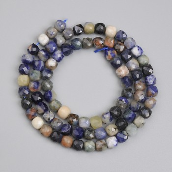 Sodalite Beads Faceted Cubes 4.5×4.5 mm +-, 38 cm long on a thread