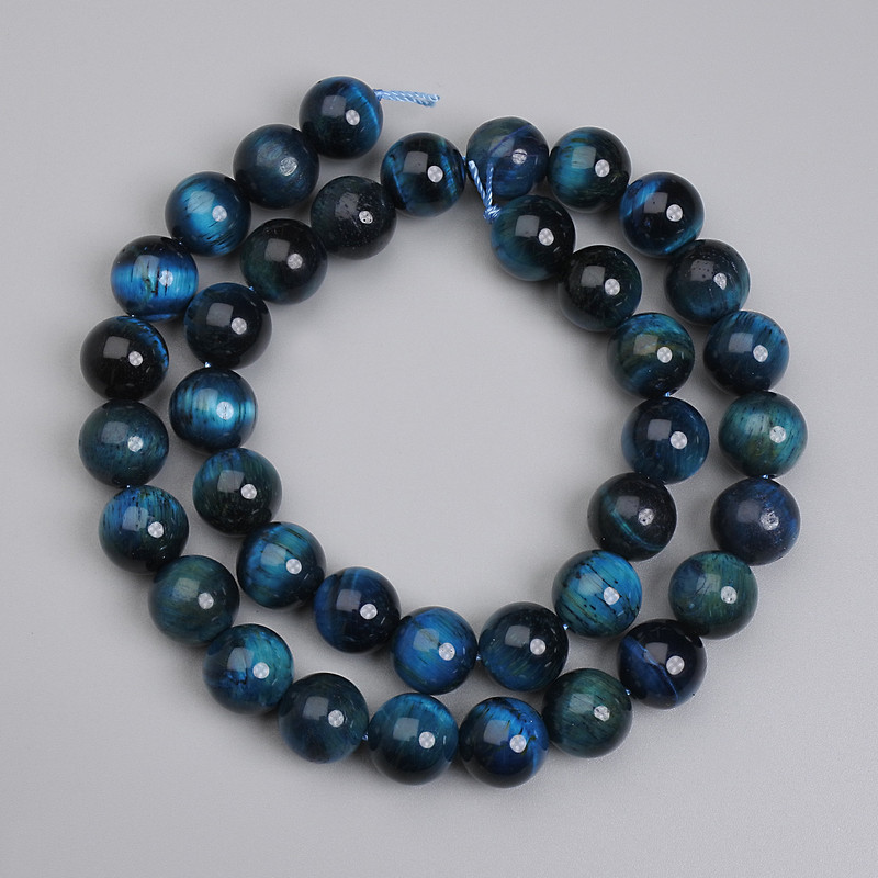 Azure Tiger's Eye Beads Smooth Round 10mm +-, length 38cm+- on thread