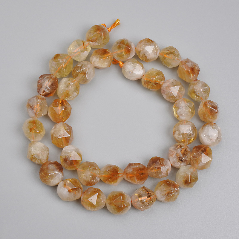 Citrine Beads Faceted 10×9 mm +-, cord length 37 cm +-