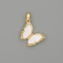Pendant Charm Butterfly with Mother-of-Pearl and Rhinestones, Gold-Toned Metal, 23x17mm