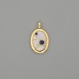 Pendant Charm Pearl Oyster Pearl with Gold-Tone Metal and Rhinestones, diameter 23x14mm+