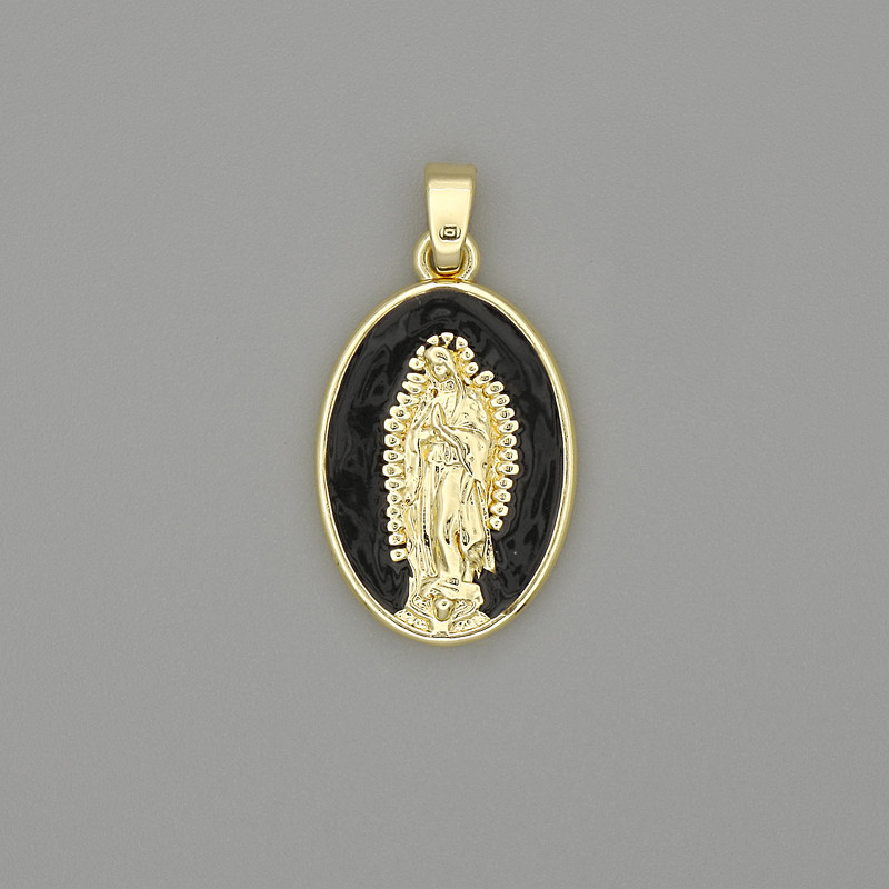 Pendant Holy Mother with Enamel in Golden Metal, diameter 29×18mm+