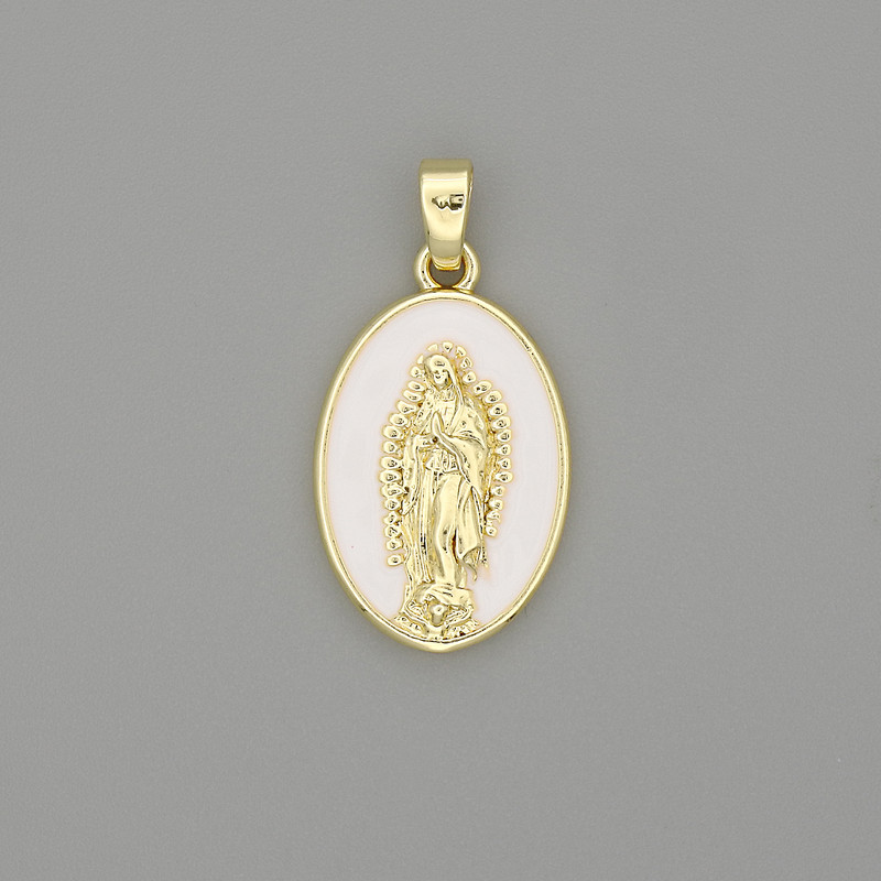Pendant Mary, Mother of God enamel in golden metal, diameter 29×18mm+
