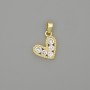Pendant Heart Necklace with Gold Tone Metal and White Rhinestones, 18x11mm