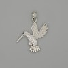 Pendant Charm Colibri - silver-toned metal with white rhinestones, diameter 29x21mm+