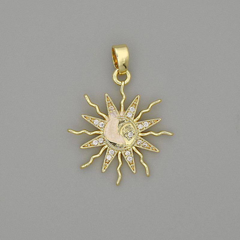Pendant Star in golden metal with white rhinestones, diameter 26x20mm+