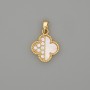Pendant Charm Clover Pearlized Gold-Tone Metal with White Crystals, 22x14mm