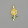 Pendant charm Sunflower enamel gold-toned metal with white crystals, diameter 25x10mm+
