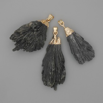 Pendant Kyanite uncut stone in golden metal 50-67×14-22 mm± assorted sizes