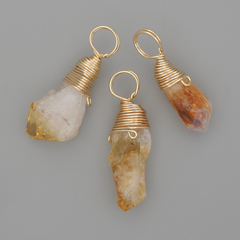 Pendant Citrine Unpolished Stone Golden Metal 35x11mm+- Assorted sizes