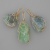Fluorite Pendant with Unpolished Stone in Golden Wire Wrapping 55x26mm± Assorted Sizes