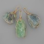 Fluorite Pendant with Unpolished Stone in Golden Wire Wrapping 55x26mm± Assorted Sizes