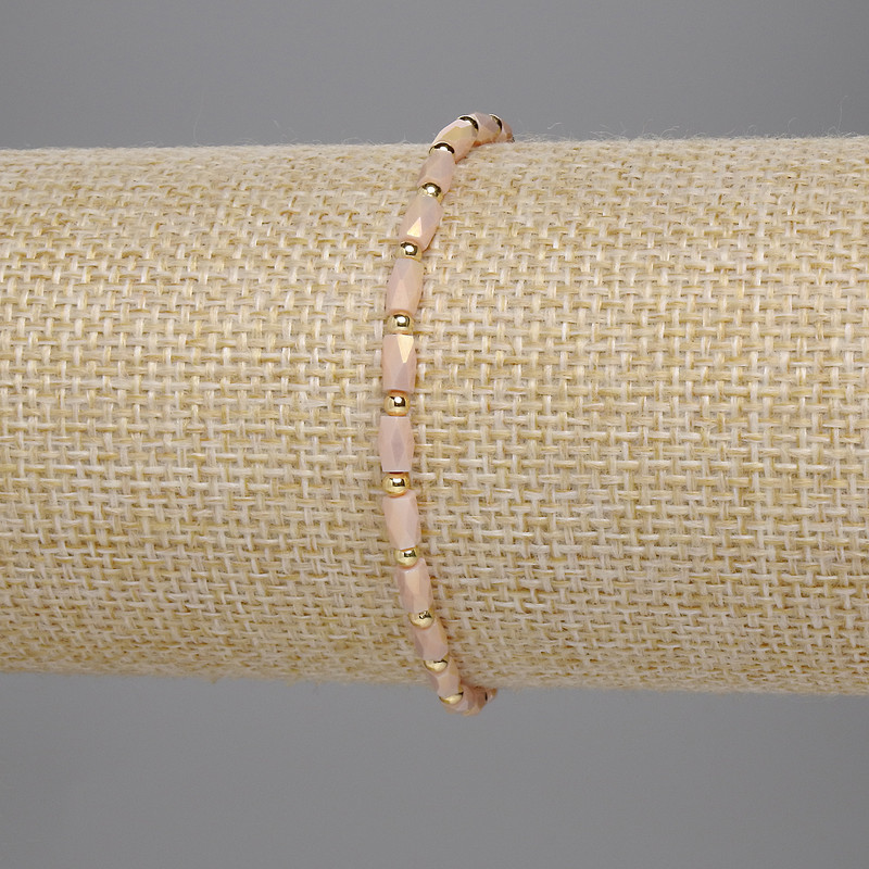 Bracelet Czech Crystal Beige Faceted Cylinders 5x3mm+- Bead 2mm+-, length 18cm Stretch