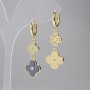 Shamrock Earrings in Gray with White Rhinestones and Gold-Toned Metal, 10mm ± decorative diameter, 14mm ± decorative diameter, length 42mm ±