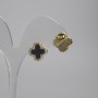 Stud Earrings Clover Black with White Crystals Gold-tone Metal, 14mm diameter+