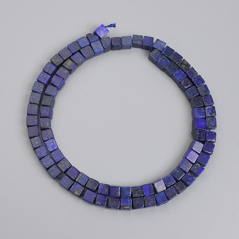 Lapis Lazuli Cubic Beads, 4.5x4.5 mm, on thread, 38 cm+ length
