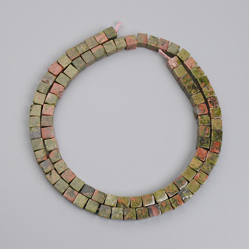 Jasper Hematite Heliodor Cube Beads, 4.5x4.5mm, on a thread, length 39in+