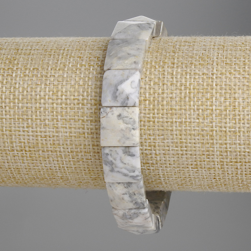 Bracelet Gray Jasper Faceted Link 12x12mm+-, length 18cm+- stretch