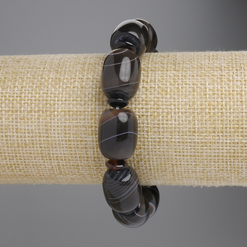 Agate Baril Bracelet, 18×14mm Barrels, Rondelles 6×3mm, Stretch Length 18cm
