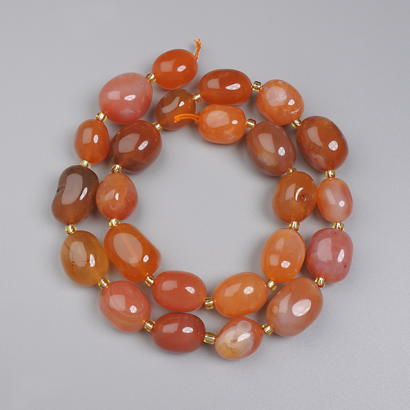 Carnelian Faceted Beads, 13-16×9-13 mm, 3 mm Seed Beads, on Thread, 40 cm length