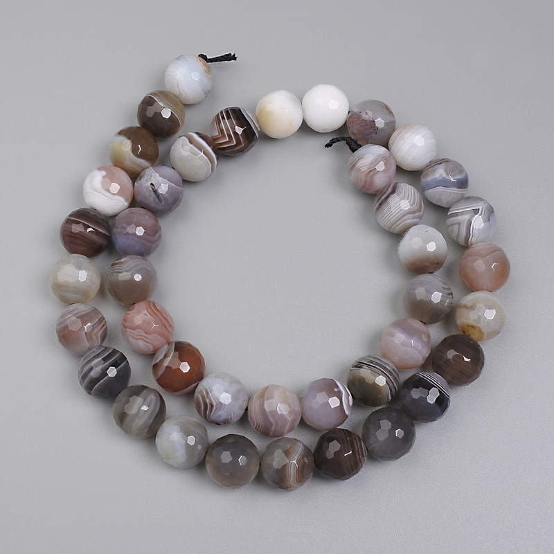 Botswana Agate Beads faceted round 10mm diameter ± on thread, length 39cm+