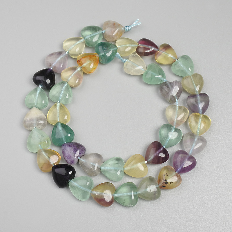 Fluorite Heart Beads, 10mm ±, on a thread, 37cm+ length